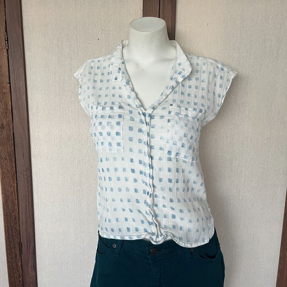 The Podolls Handmade Gauze Cotton Top Small Blue White Boho Coastal Artisan USA